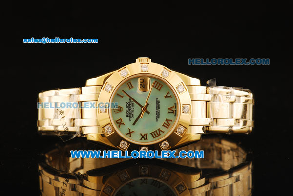 Rolex Datejust Automatic Movement Full Gold with Blue MOP Dial and Roman Numerals-ETA Coating Case - Click Image to Close